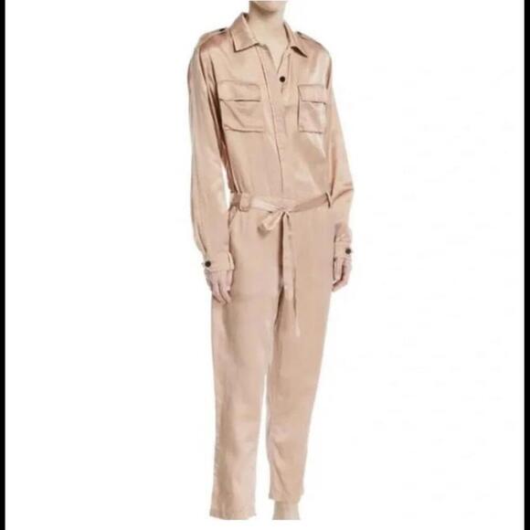 ALC rose gold satin long sleeve button down jumpsuit - Picture 1 of 7